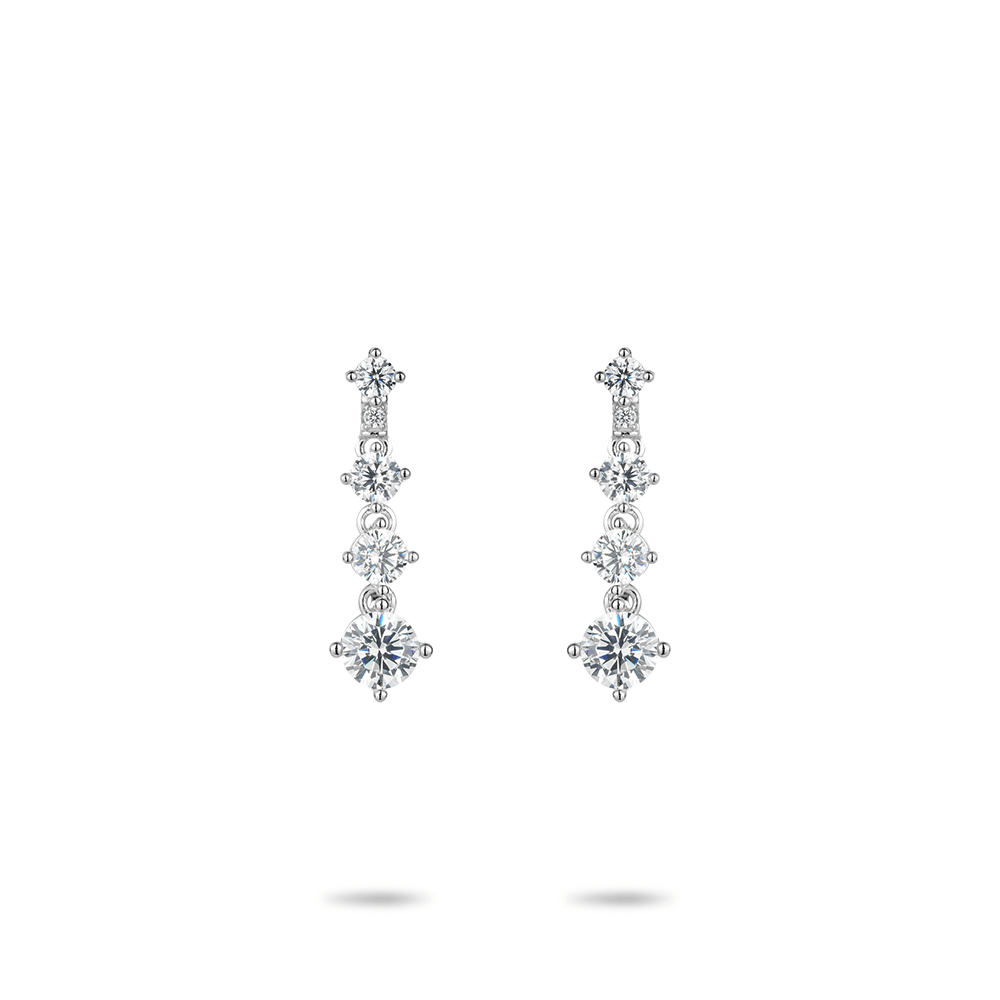 #3848 白の四爪ダイヤフルバイオレットロングユニバーサルイヤリング(925銀)