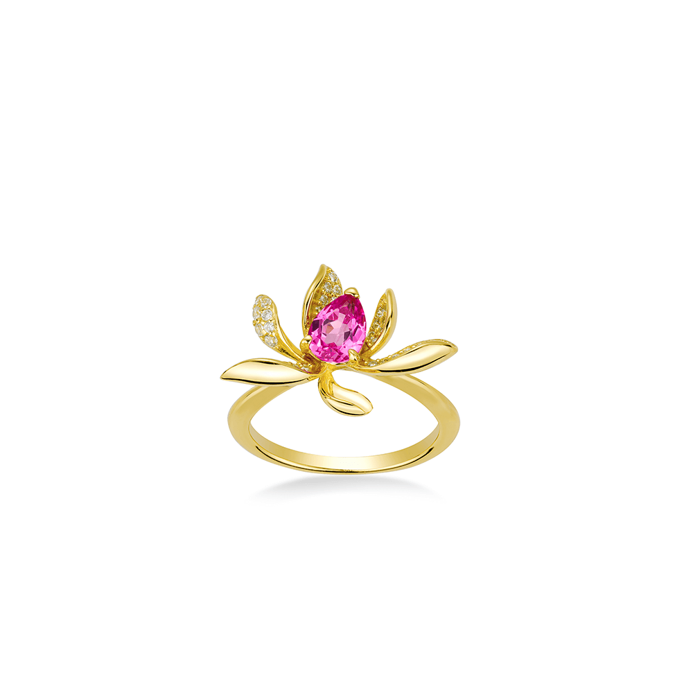 #10092 金色ダイヤ満載花びらハート形豪華に取り付けたユニバーサルリング（925銀）