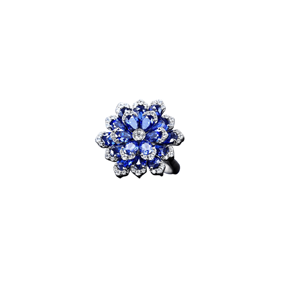 #1136 永遠の花 サファイアブルー スターリングシルバー クラシックリング（925银）