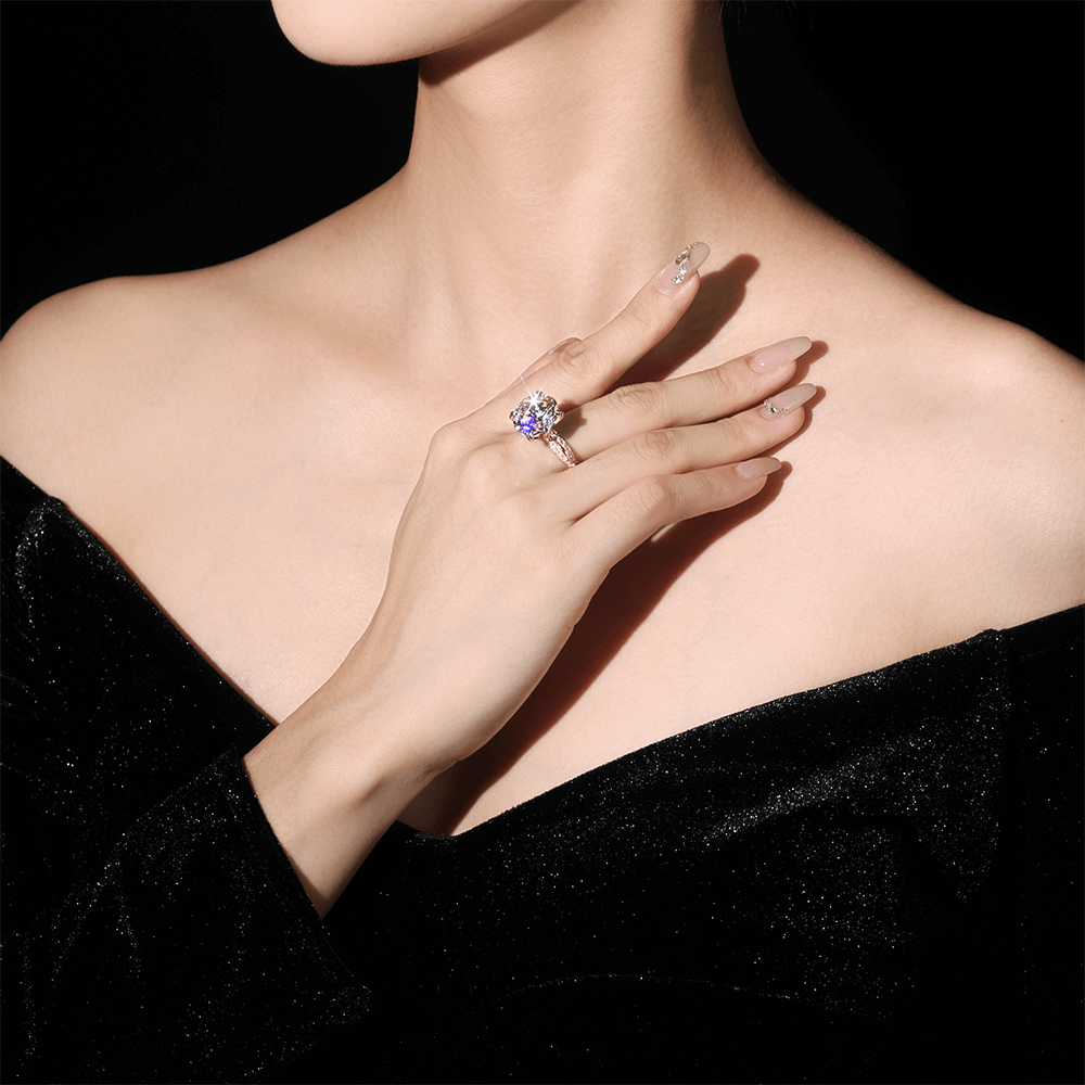 #1356 結婚用クラシックデザイナー風格の白い円方形八爪リング（925銀）