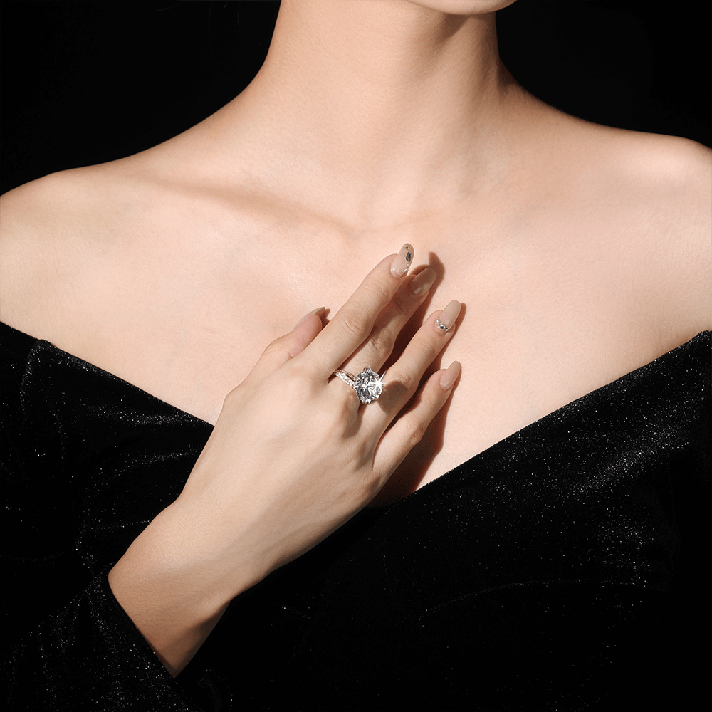 #1356 結婚用クラシックデザイナー風格の白い円方形八爪リング（925銀）