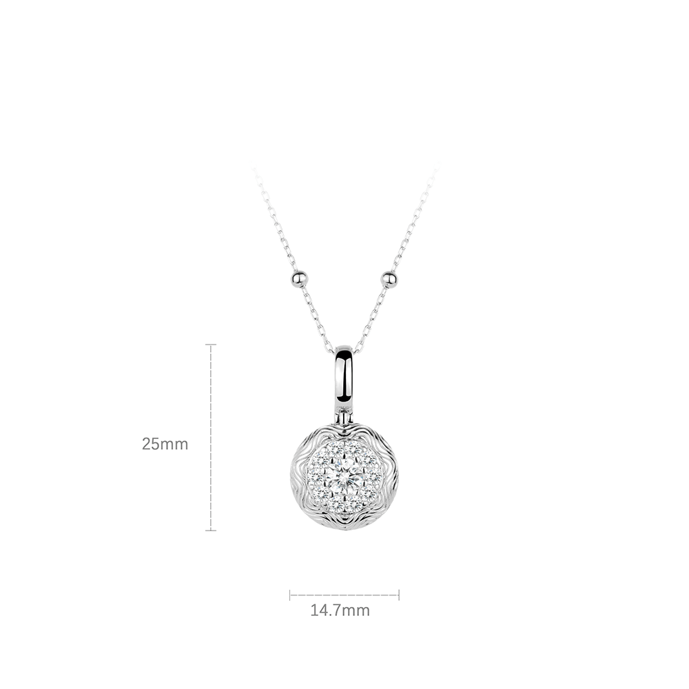 #20094 銀色彫刻模様満ちたダイヤモンドの太陽の花豪華に飾られた万能ネックレス（925銀）