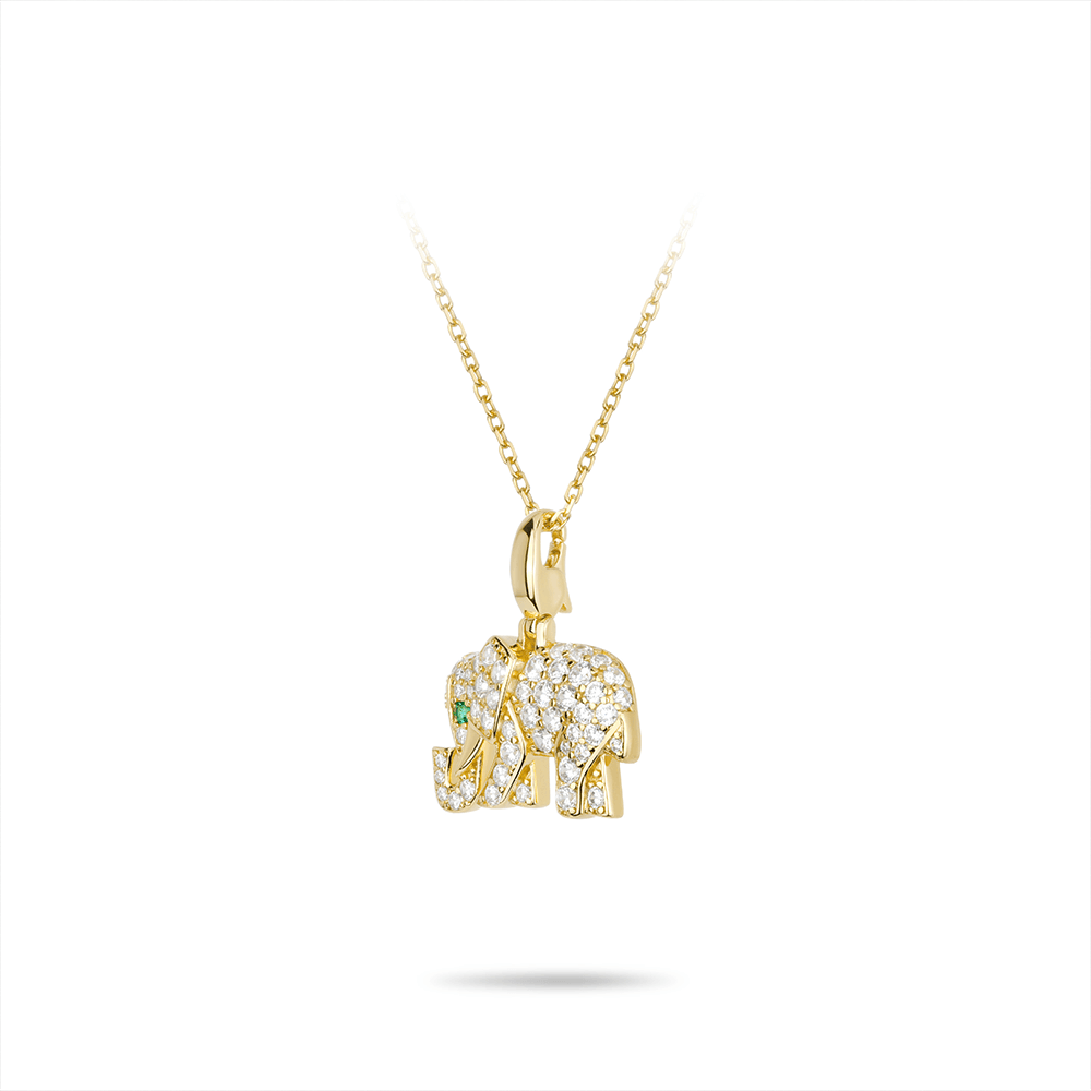 #20638 金色の白い点にダイヤモンドがいっぱいの豪華にハイヤラントな象のネックレス（925銀）