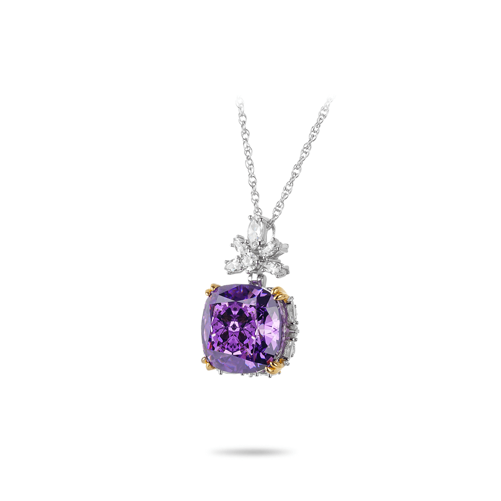 #20731 アッシャーカット パープルダイヤモンド フルダイヤネックレス（925银）