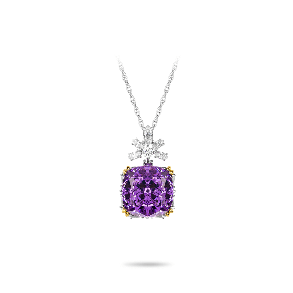 #20731 アッシャーカット パープルダイヤモンド フルダイヤネックレス（925银）