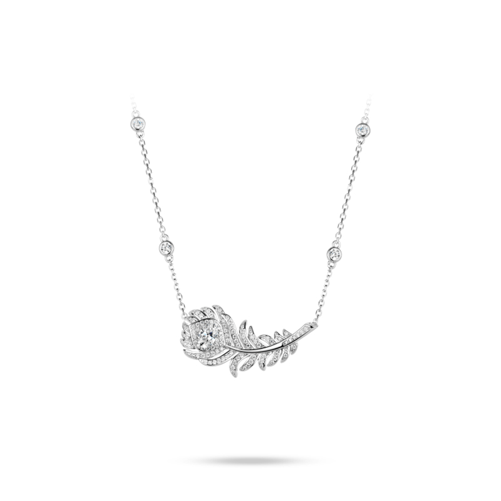 #21201【天使の羽】白ダイヤフルの羽根豪華ユニバーサルネックレス（925 銀）