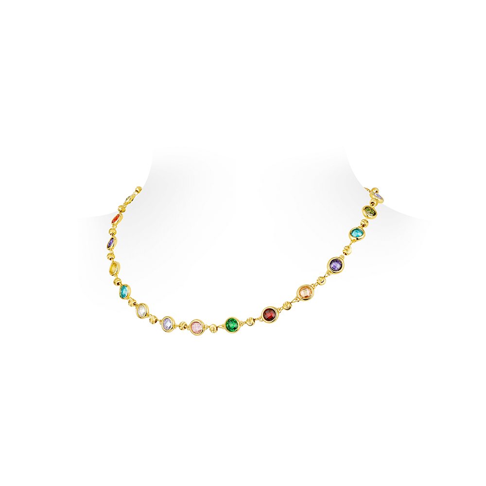 #21371 フルカラーストーンネックレス 豪華デザイン 大人可愛い豪華光沢 オシャレなネックレスアクセサリー(S925)