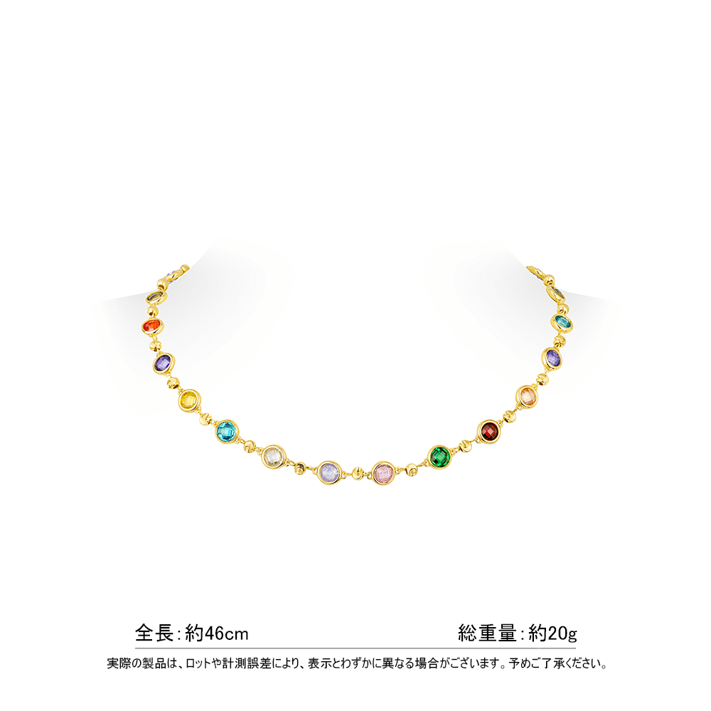 #21371 フルカラーストーンネックレス 豪華デザイン 大人可愛い豪華光沢 オシャレなネックレスアクセサリー(S925)