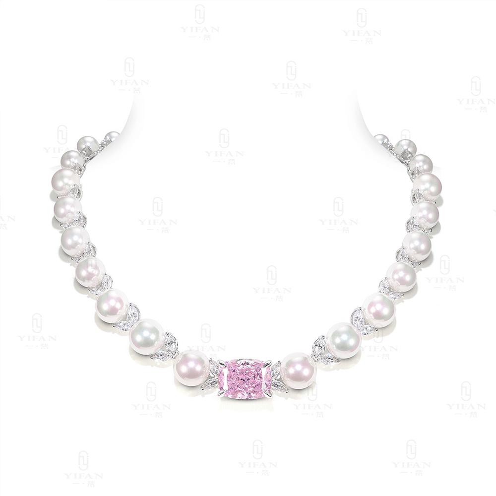 #2213-長方形の氷花カット白真珠ネックレス（925シルバー）