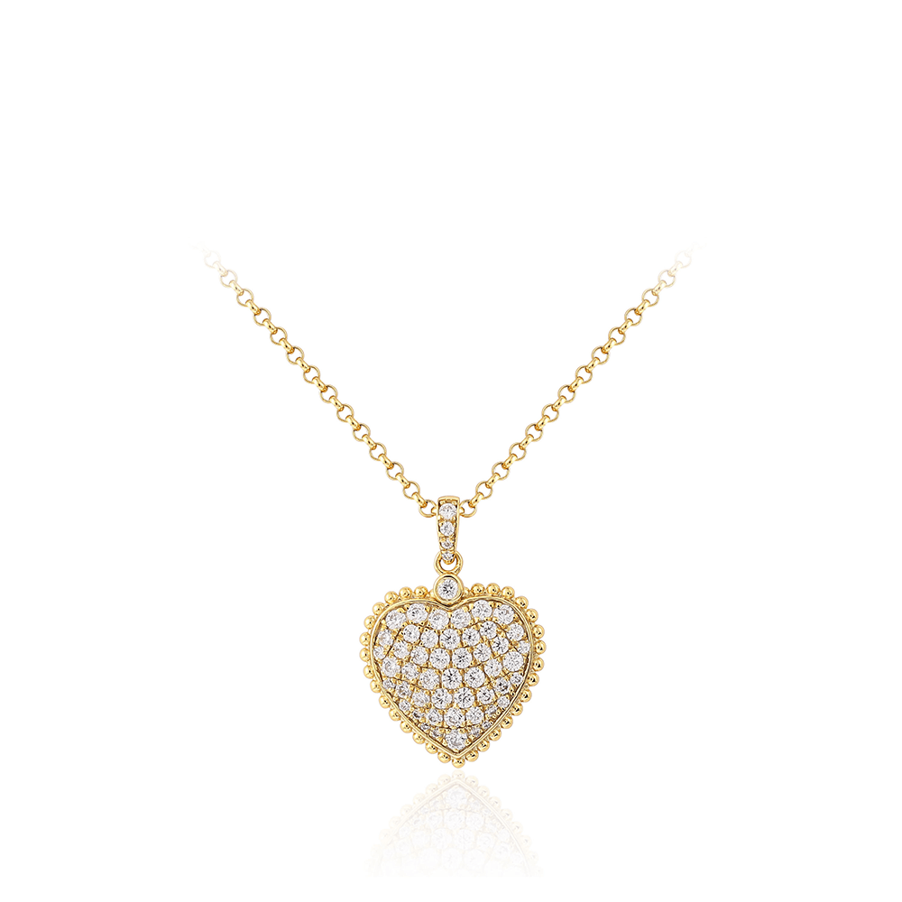 #2274 ファッションで軽ロゴ感の金色のハート型にダイヤモンドがいっぱいのシンプルなネックレス（925 銀）