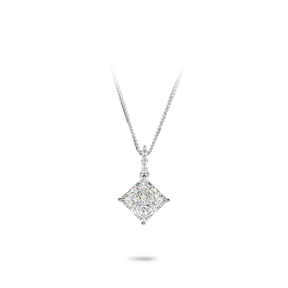 #2738 白い四爪氷花カット菱形シンプルネックレス（925銀）