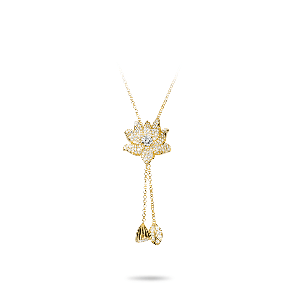 #2900 ゴールドフルダイヤ 蓮の花フリンジネックレス（925银）