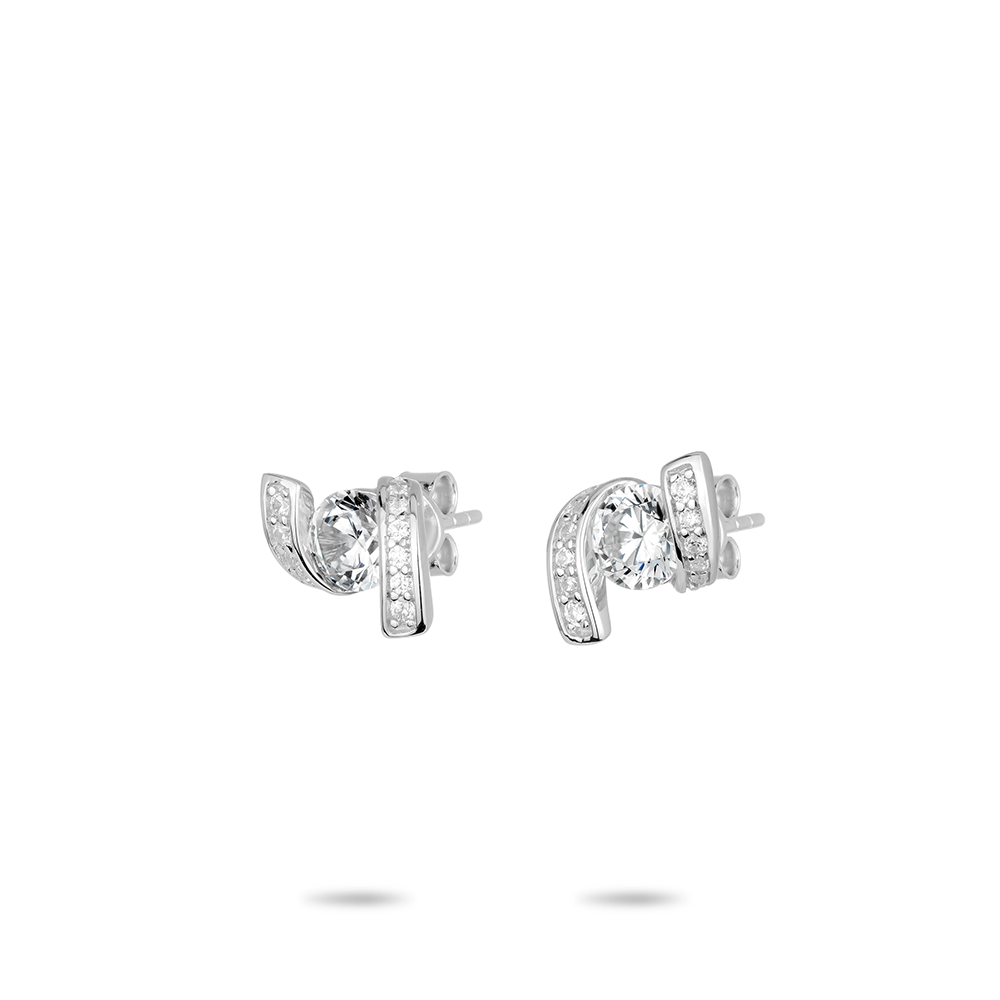 #30111 - 白のシングルダイヤ回転フルパビリオンユニバーサルイヤリング（925 銀）
