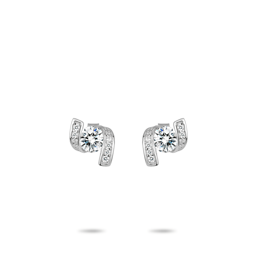 #30111 - 白のシングルダイヤ回転フルパビリオンユニバーサルイヤリング（925 銀）