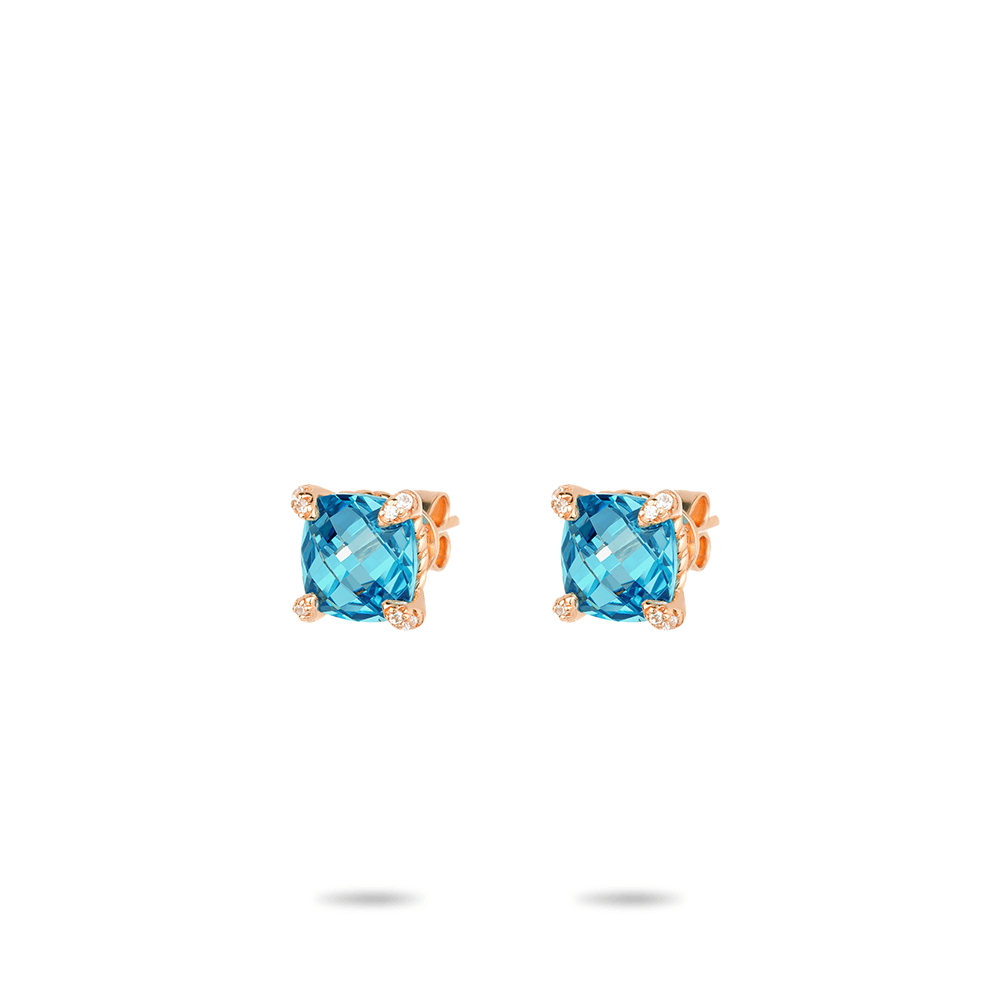 #30136 青い四角形の四爪ユニバーサルイヤリング 925銀