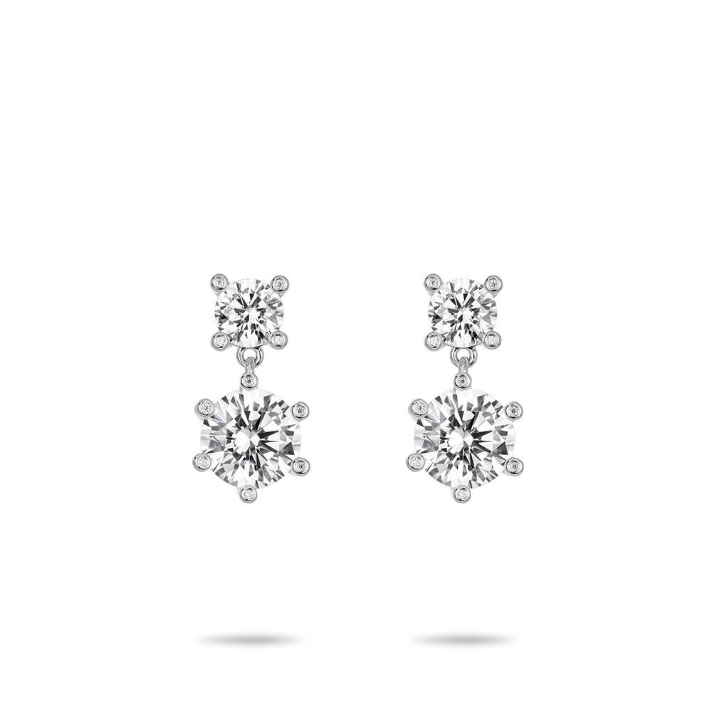 #30168 白い六爪二石雪片状のユニバーサルイヤリング（925銀）