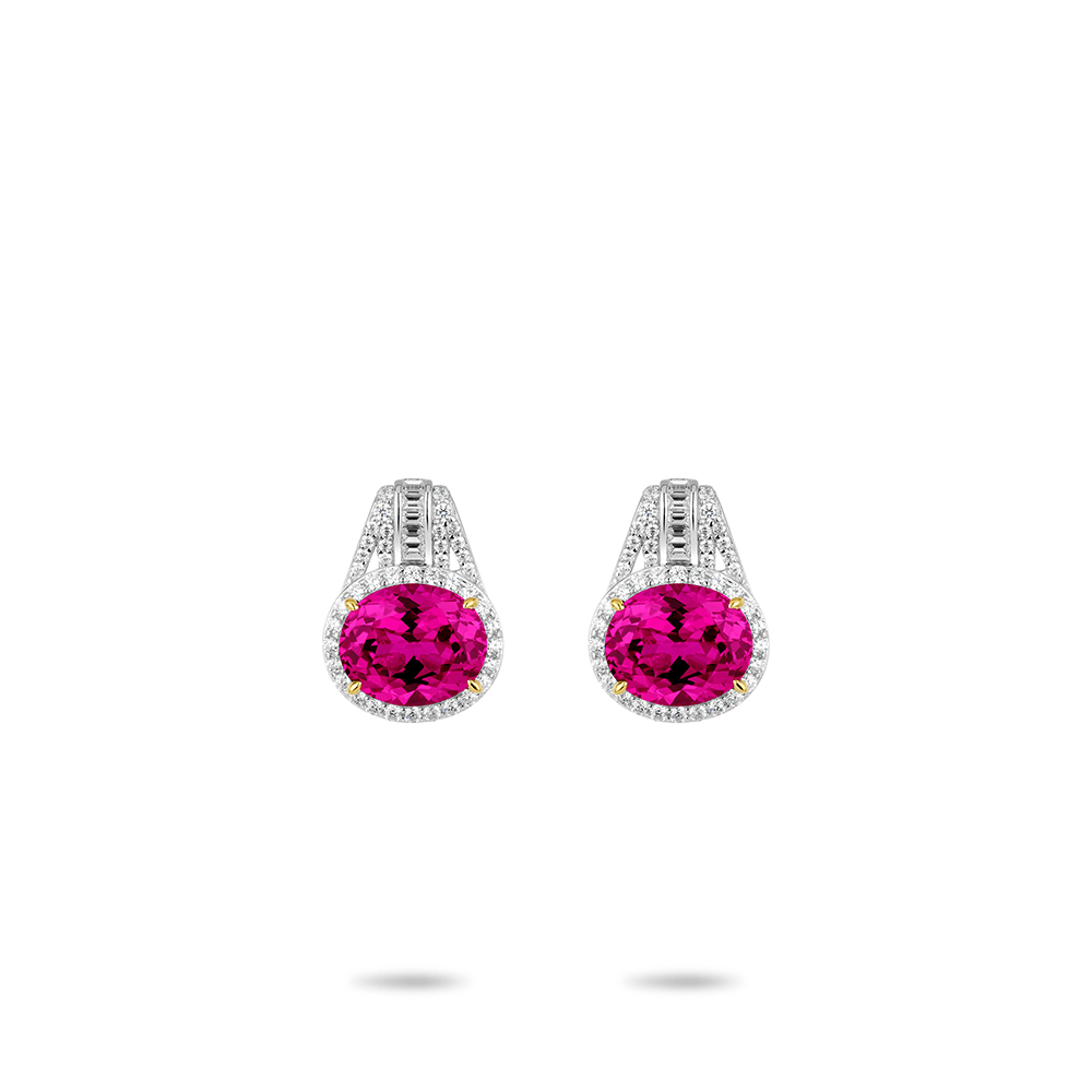 #30422-ローズピンクの鳩の卵型フルダイヤモンド 汎用イヤリング（925シルバー）