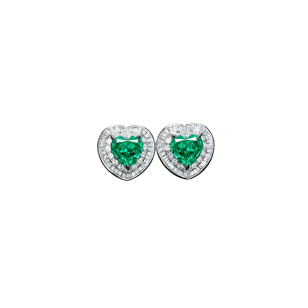 #3165  エメラルドグリーン ハートカットピアス「ときめき」（925银）