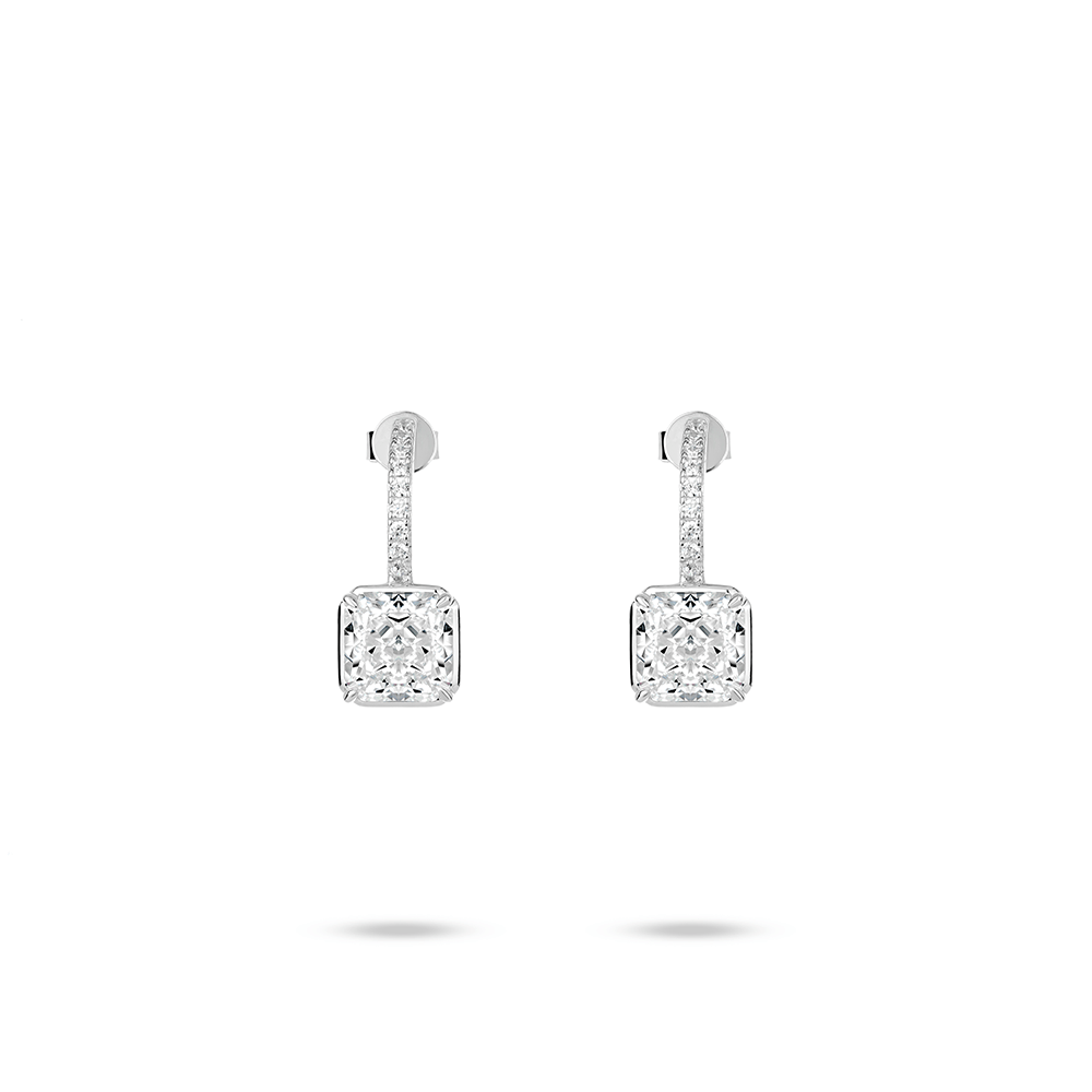 #3167 輪廻の眼 白い四角形の氷の花 半輪のイヤリング（925銀）