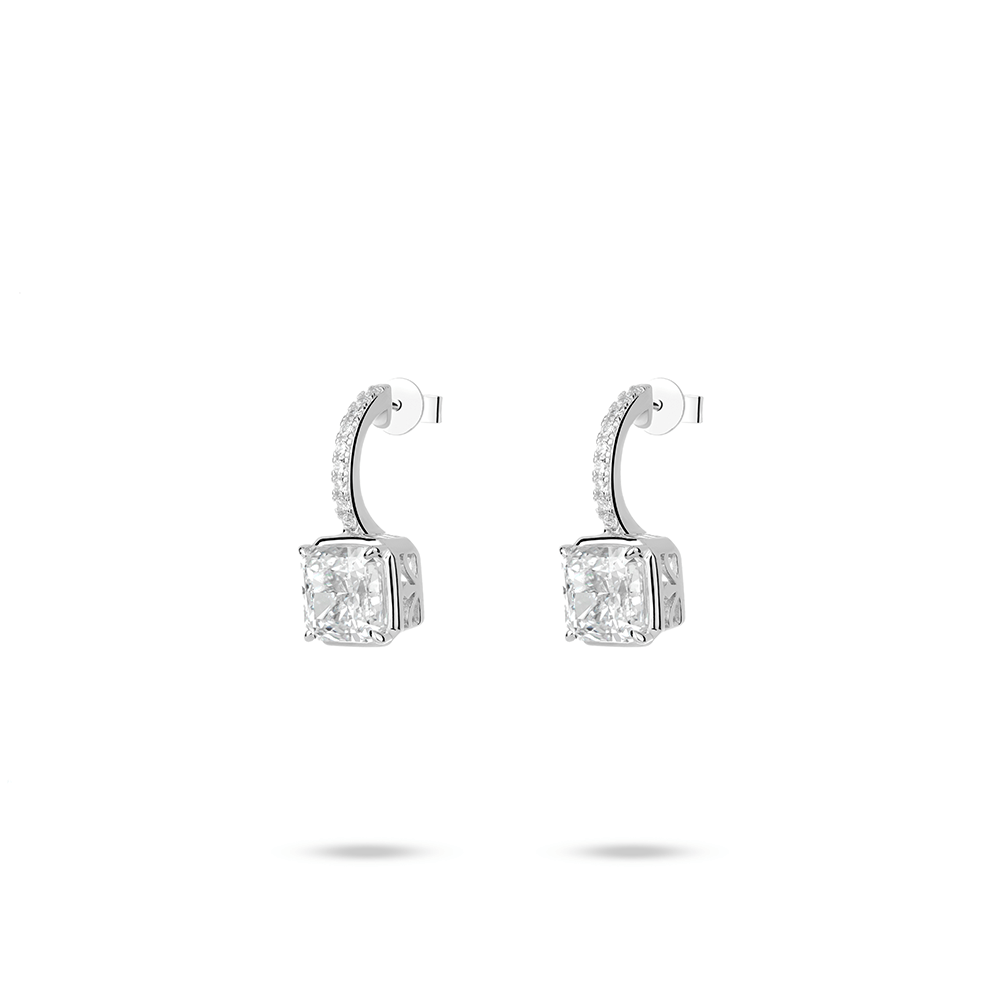 #3167 輪廻の眼 白い四角形の氷の花 半輪のイヤリング（925銀）