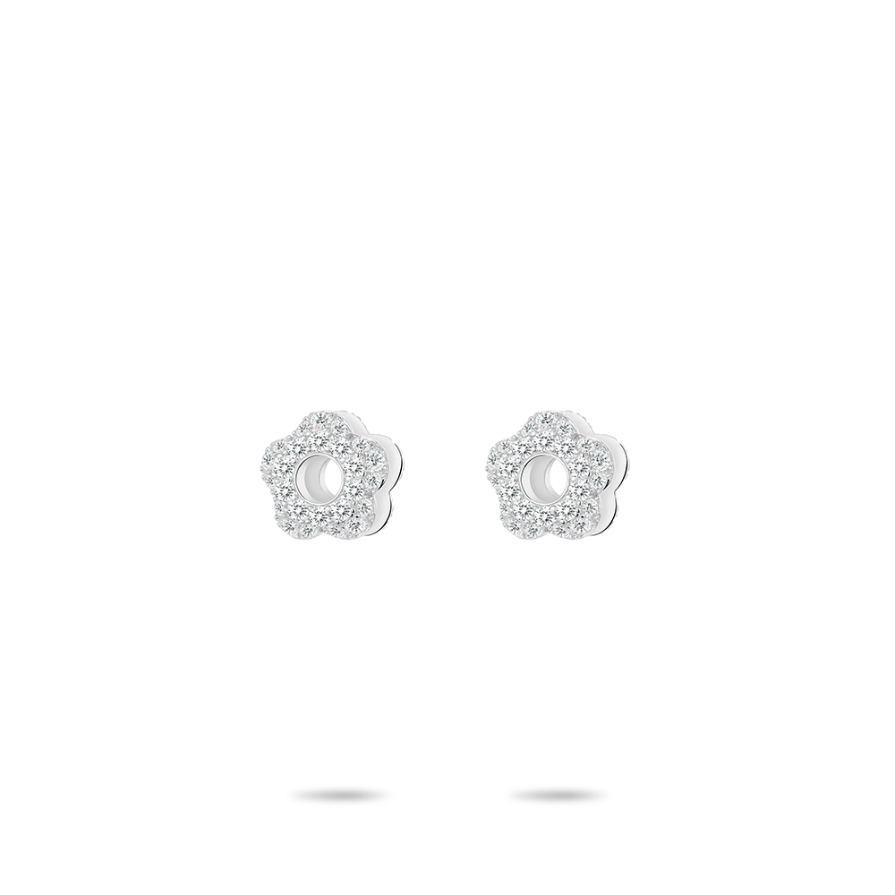 #3577 シルバーの五角形透かしユニバーサルイヤリング(925銀)