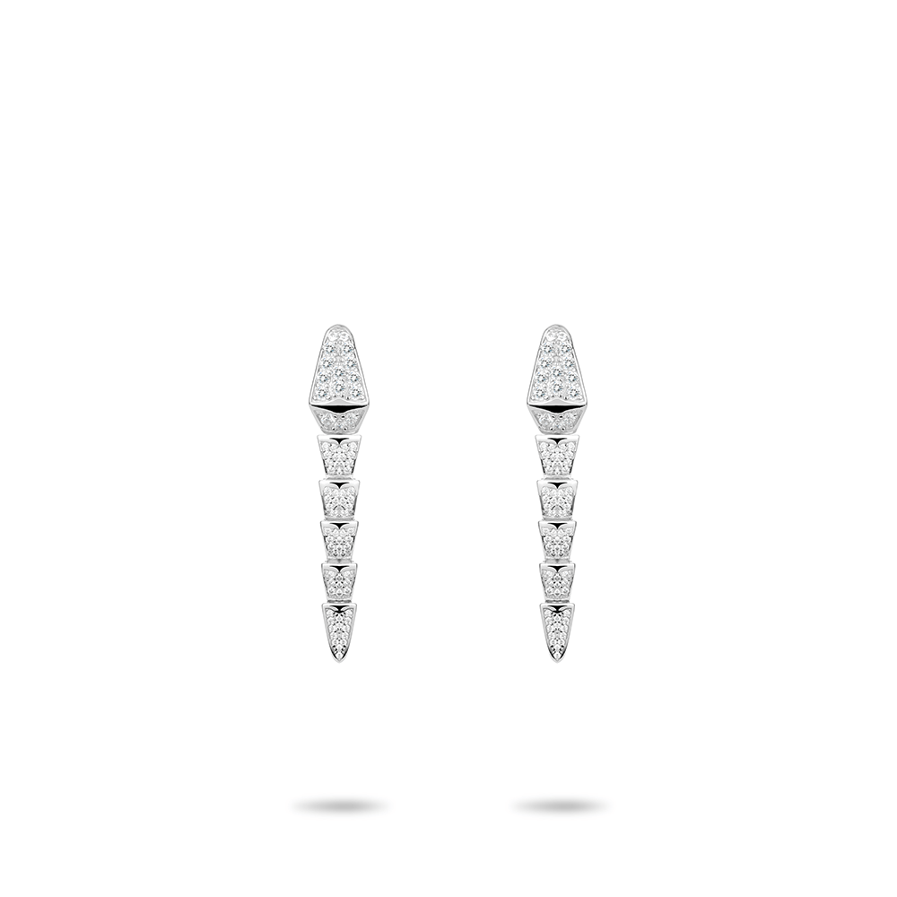 #3594-ホワイトフルダイヤモンド 霊蛇模様 豪華セッティング 万能イヤリング（925シルバー）