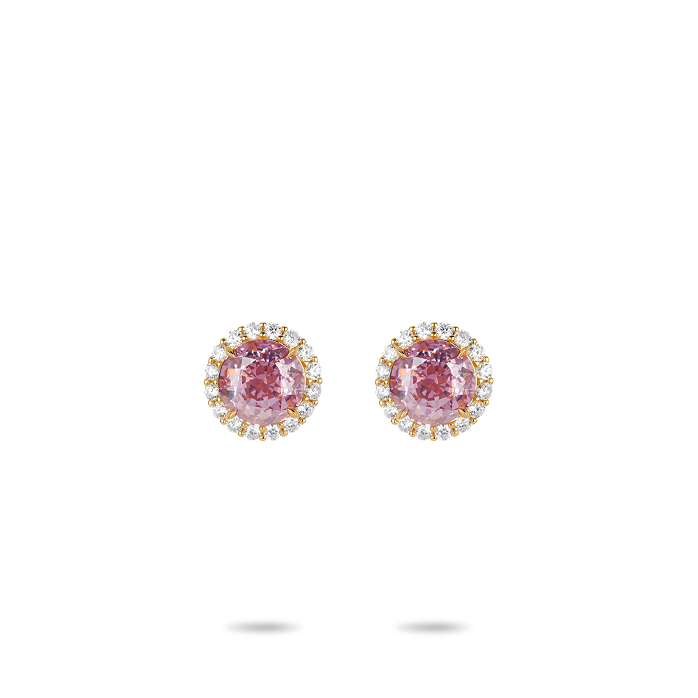 #3858 パープルピンクオーバルダイヤ   サンフラワー  デラックスピアス（925银）
