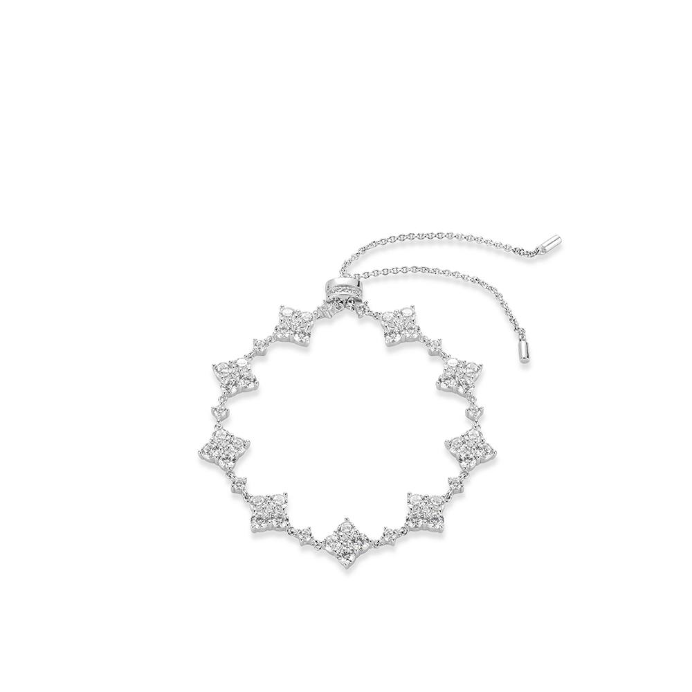 #4275-白いダイヤフルの花びらブレスレット（925銀）