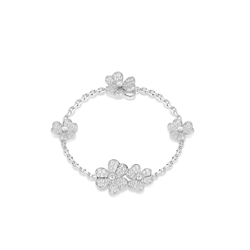 #4377 白いダイヤモンドいっぱいの三枚葉の花のユニバーサルブレスレット（925 銀）