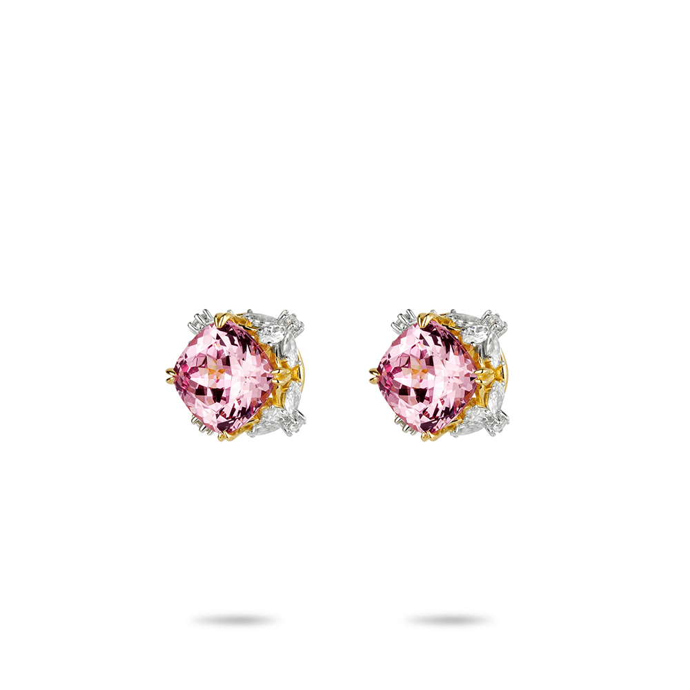 #30005 ピンク四角形八爪満ちたダイヤモンド豪华に镶嵌した万能イヤリング（925银）