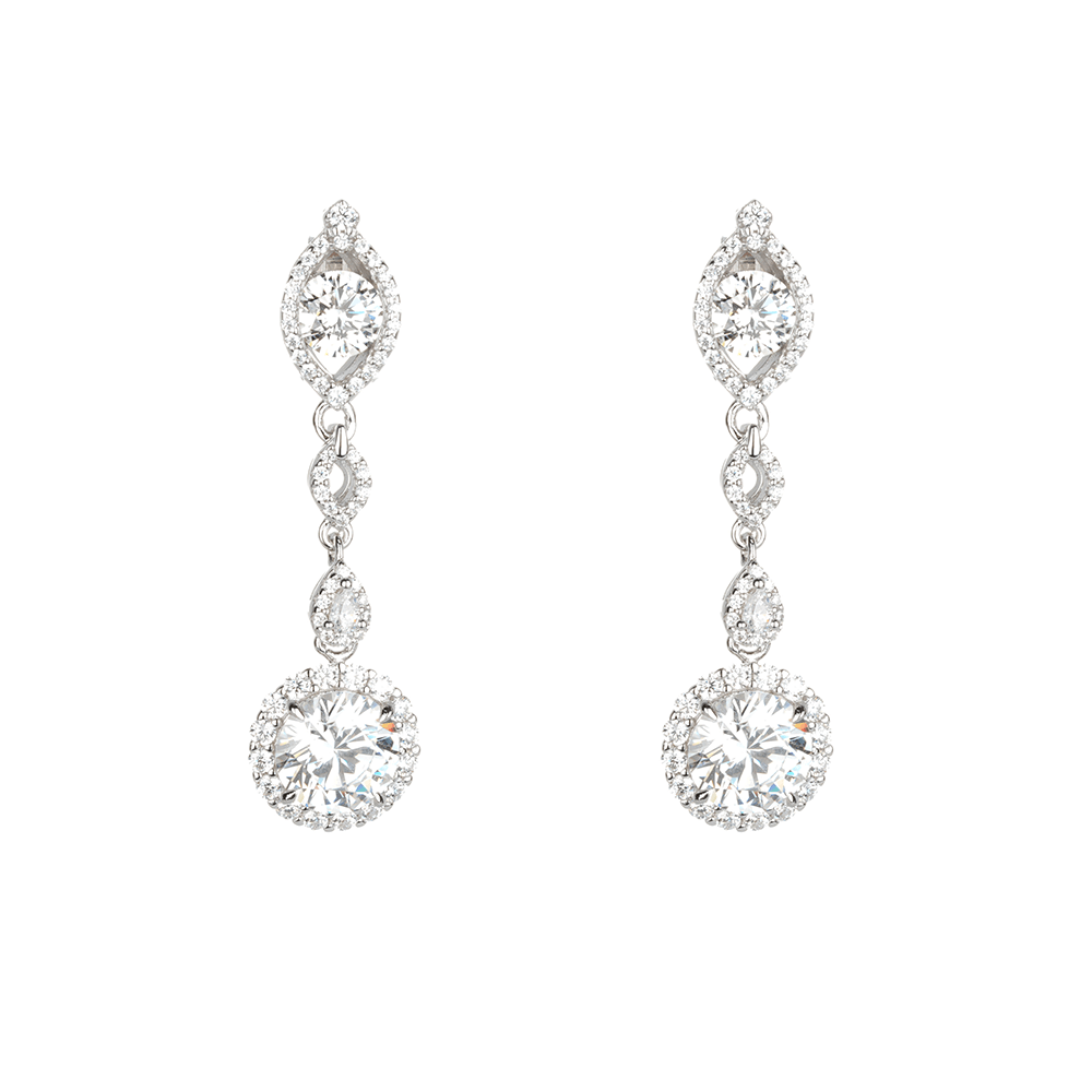 #30103 ホワイトフォープロング フルダイヤ ロングタッセルデザイン 万能ピアス（925銀）