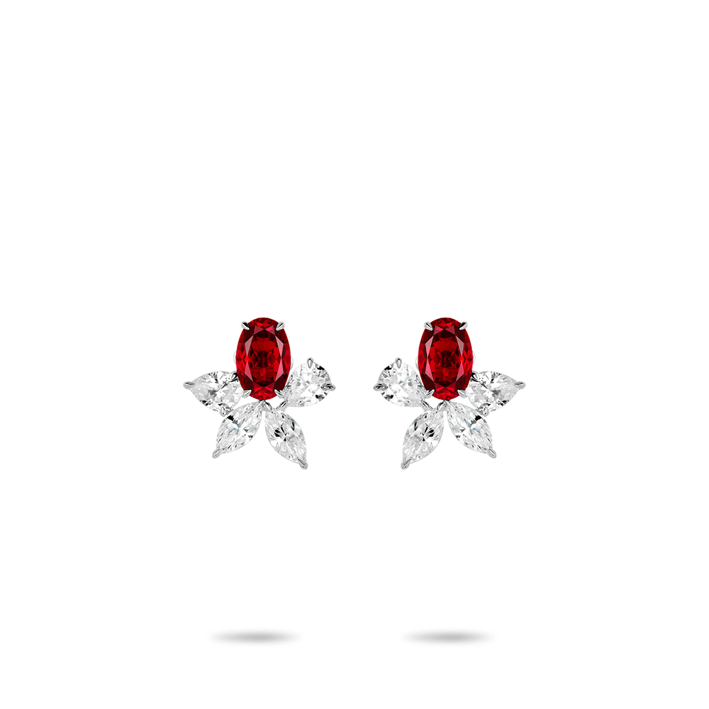 #30106-レッドピジョンエッグダイヤモンド半面フラワーデザイン豪華セッティング万能イヤリング（925シルバー）