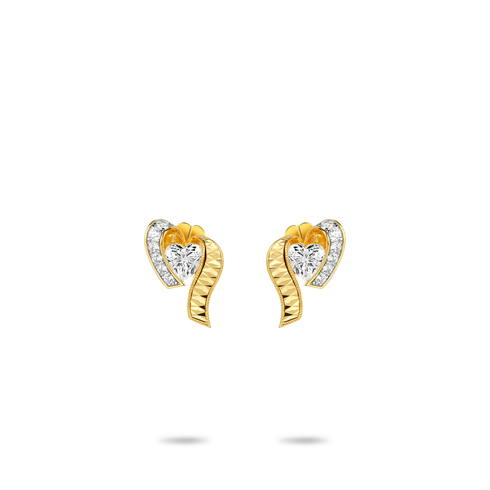 #30185-ゴールド＆シルバーフルダイヤモンドハートカットアウトピアス（925シルバー）