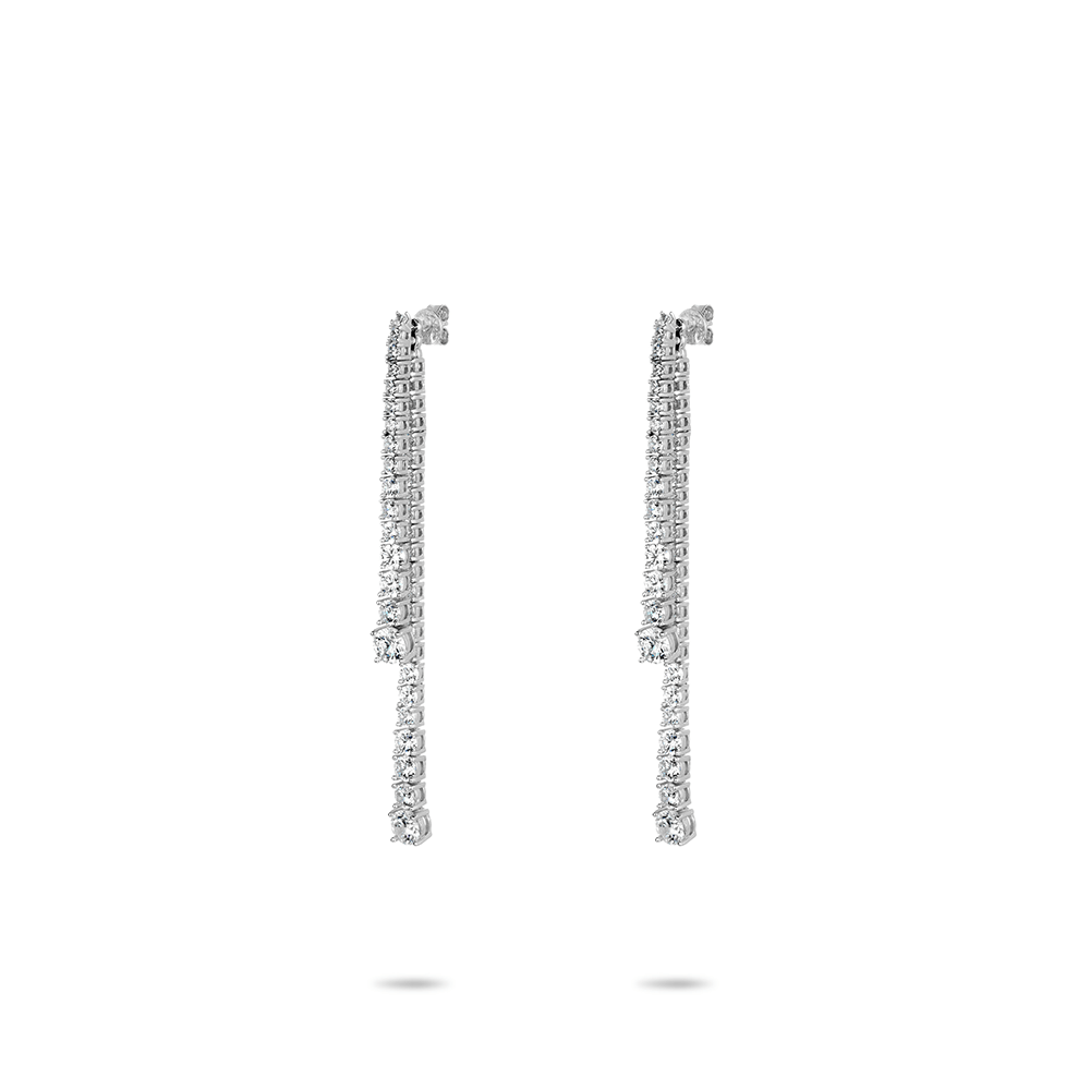 #30209 ホワイトフォープロング フルダイヤ ロングデザイン 万能ピアス（925銀）