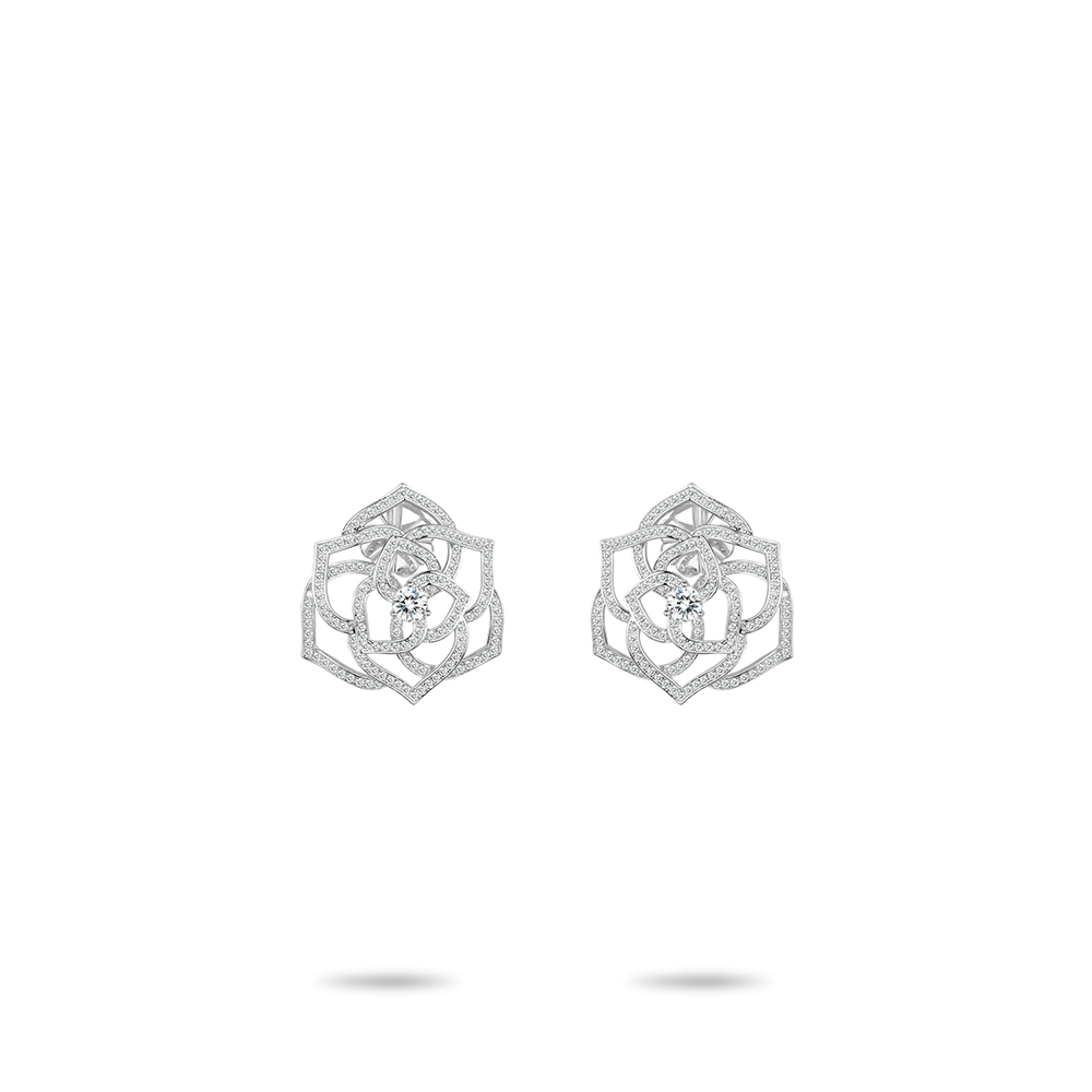 #30225 白色満ちたダイヤの彫り抜きサザンカ豪华に嵌め込んだ万能イヤリング（925银）