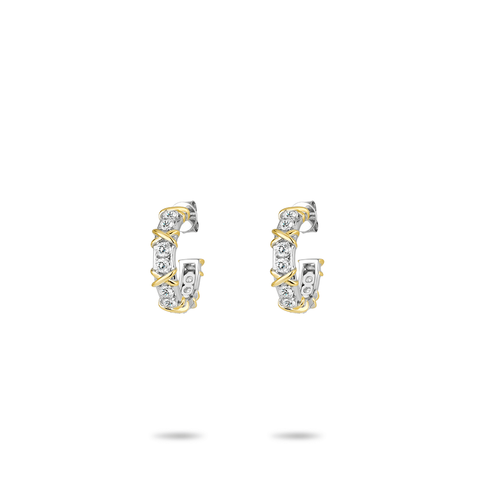 #30262 白いダイヤフルでX字に豪華にハイセットしたユニバーサルイヤリング（925銀）