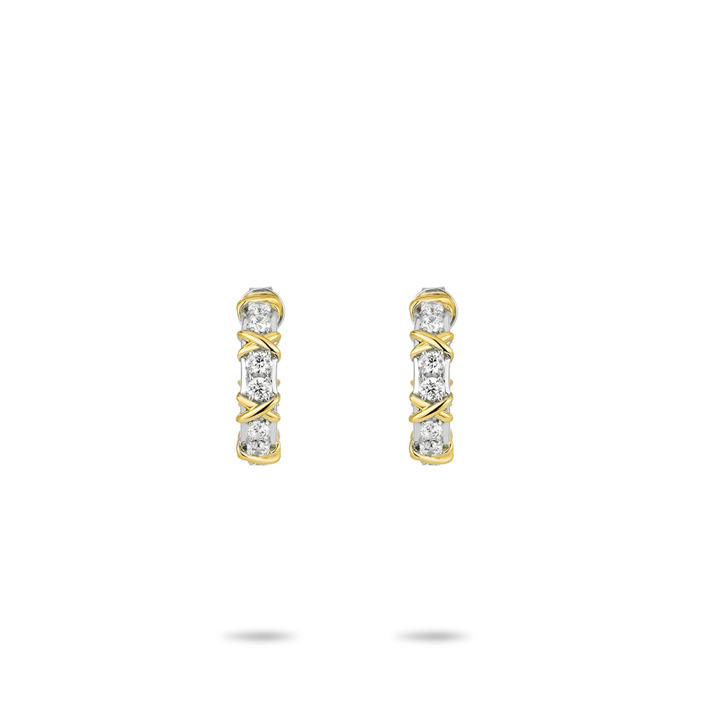 #30262 白いダイヤフルでX字に豪華にハイセットしたユニバーサルイヤリング（925銀）