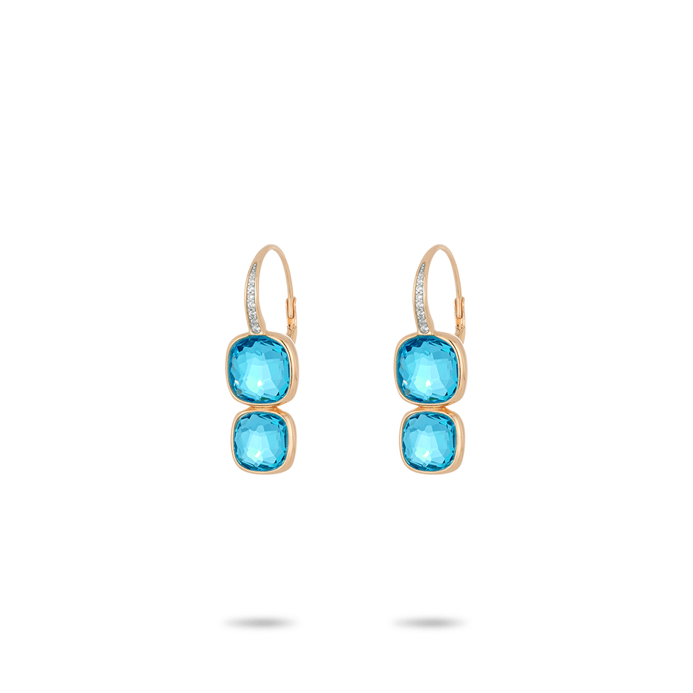 #30289-ブルー正方形ダブルストーン オールマイティ イヤリング（925シルバー）