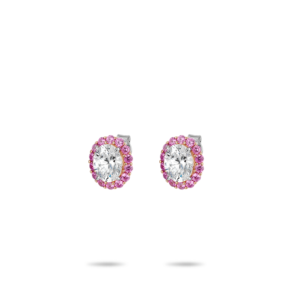 #30327-ピンクドットフルダイヤモンド ホワイトカラーダイヤ 豪華セッティング 汎用イヤリング（925シルバー）