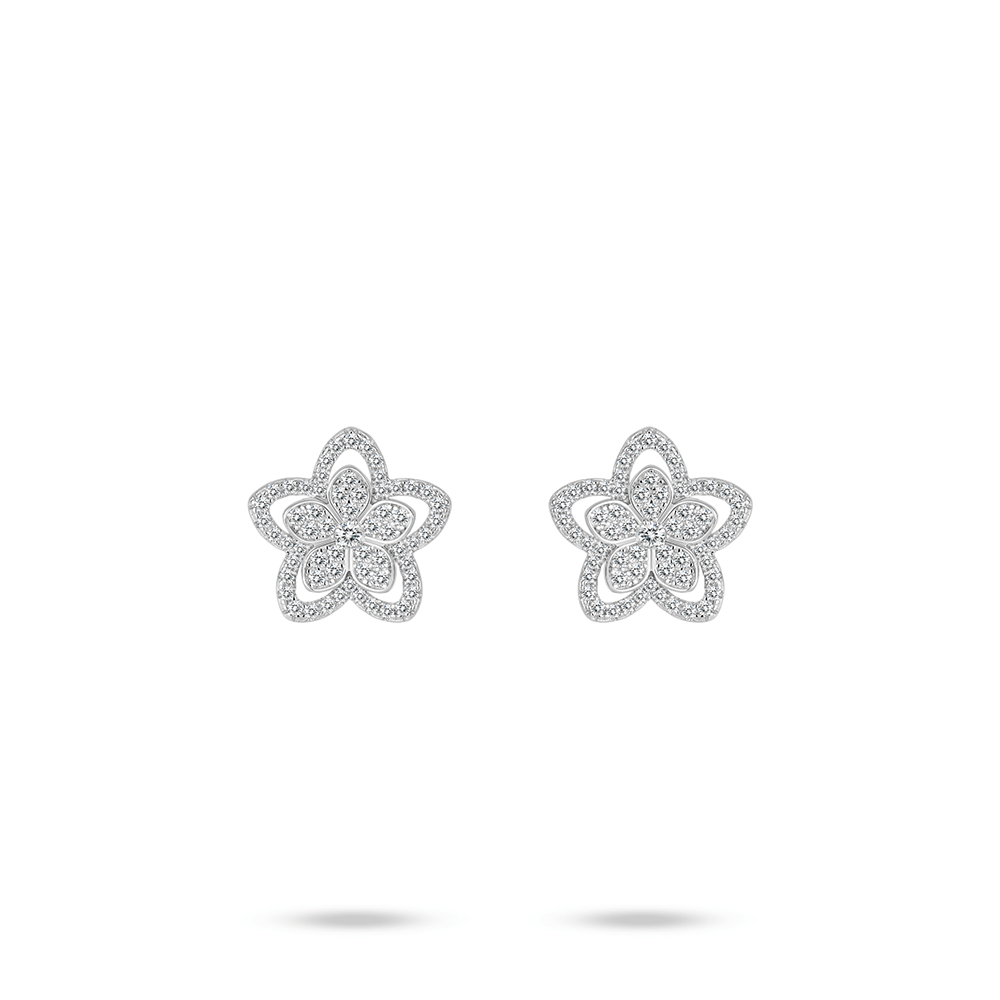 #30332 ホワイトフルダイヤモンド透かし彫り五枚花弁マルチスタイルピアス（925シルバー）