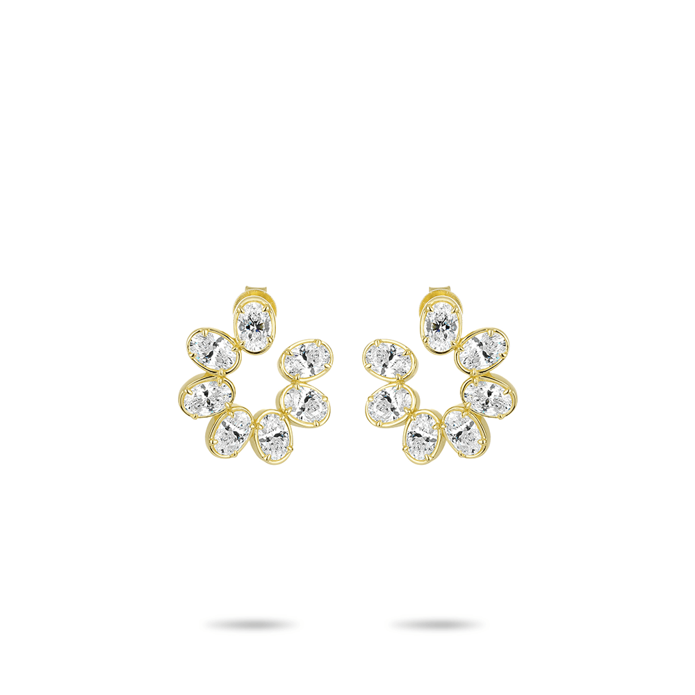 #30335 金色のハトの卵型ダイヤフルペタル豪華に取り付けた万能イヤリング(925銀)