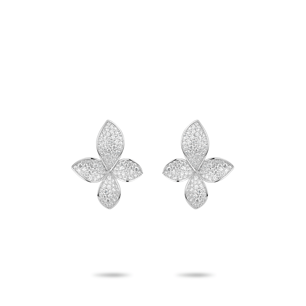 #30388-ホワイトフルダイヤモンド四つ葉のクローバーベーシックピアス（925シルバー）
