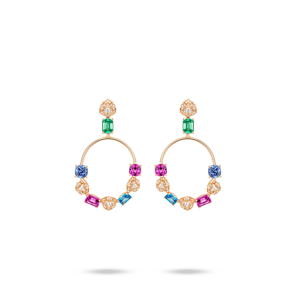 #30412-カラードフルダイヤモンド透かし山茶花サークル豪華セッティング万能イヤリング（925シルバー）