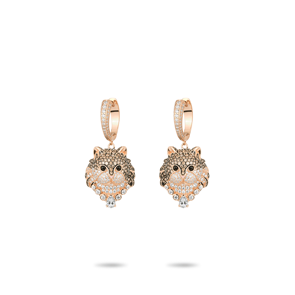 #30419-シャンパンゴールド フルダイヤモンド フクロウ 豪華セッティング 万能イヤリング（925シルバー）