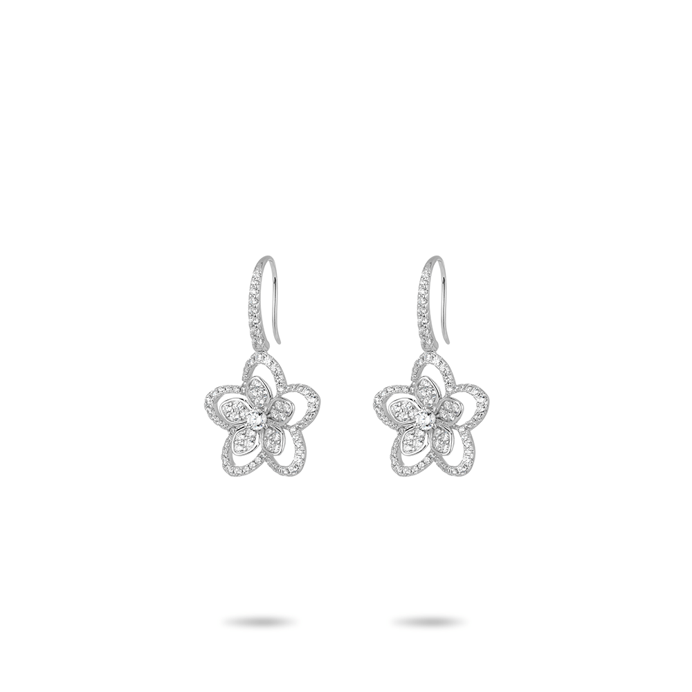 #30421-ホワイトフルダイヤモンド五弁花豪華セッティング万能イヤリング（925シルバー）