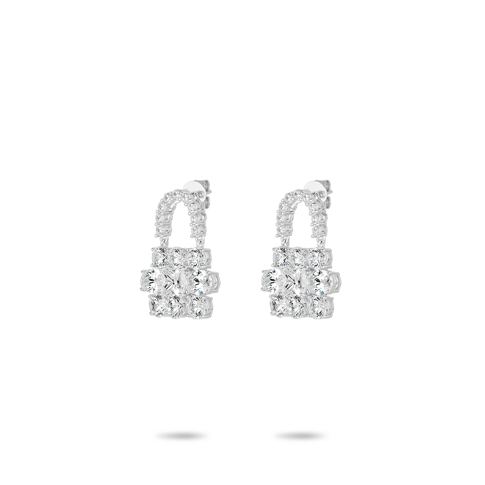 #30485-ホワイトフルダイヤモンドバッグ 豪華なダイヤモンド装飾 どんなスタイルにも合うイヤリング（925シルバー）