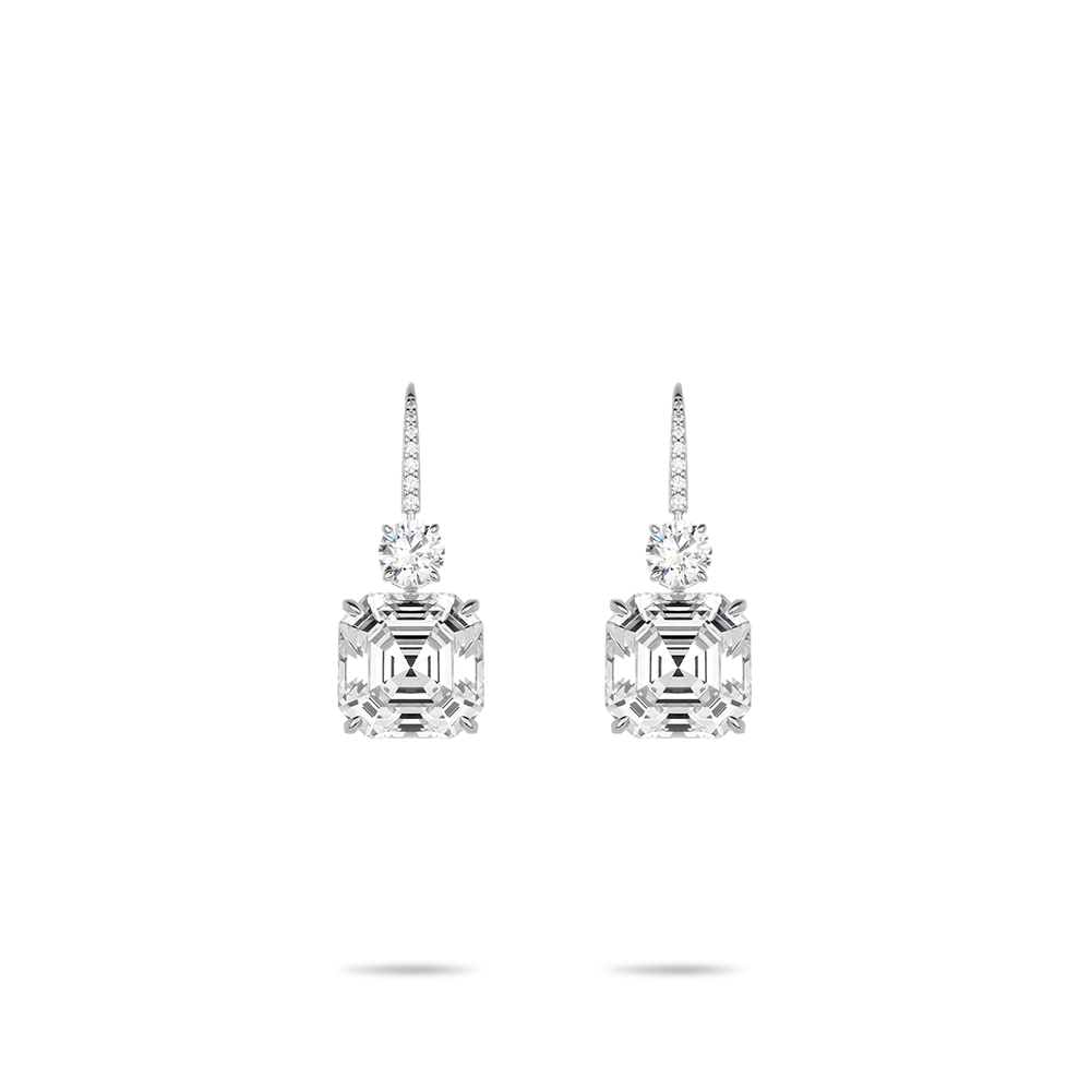 ＃3898　 ホワイトフォープロング アッシャーカット 気品漂う万能ピアス（925銀）