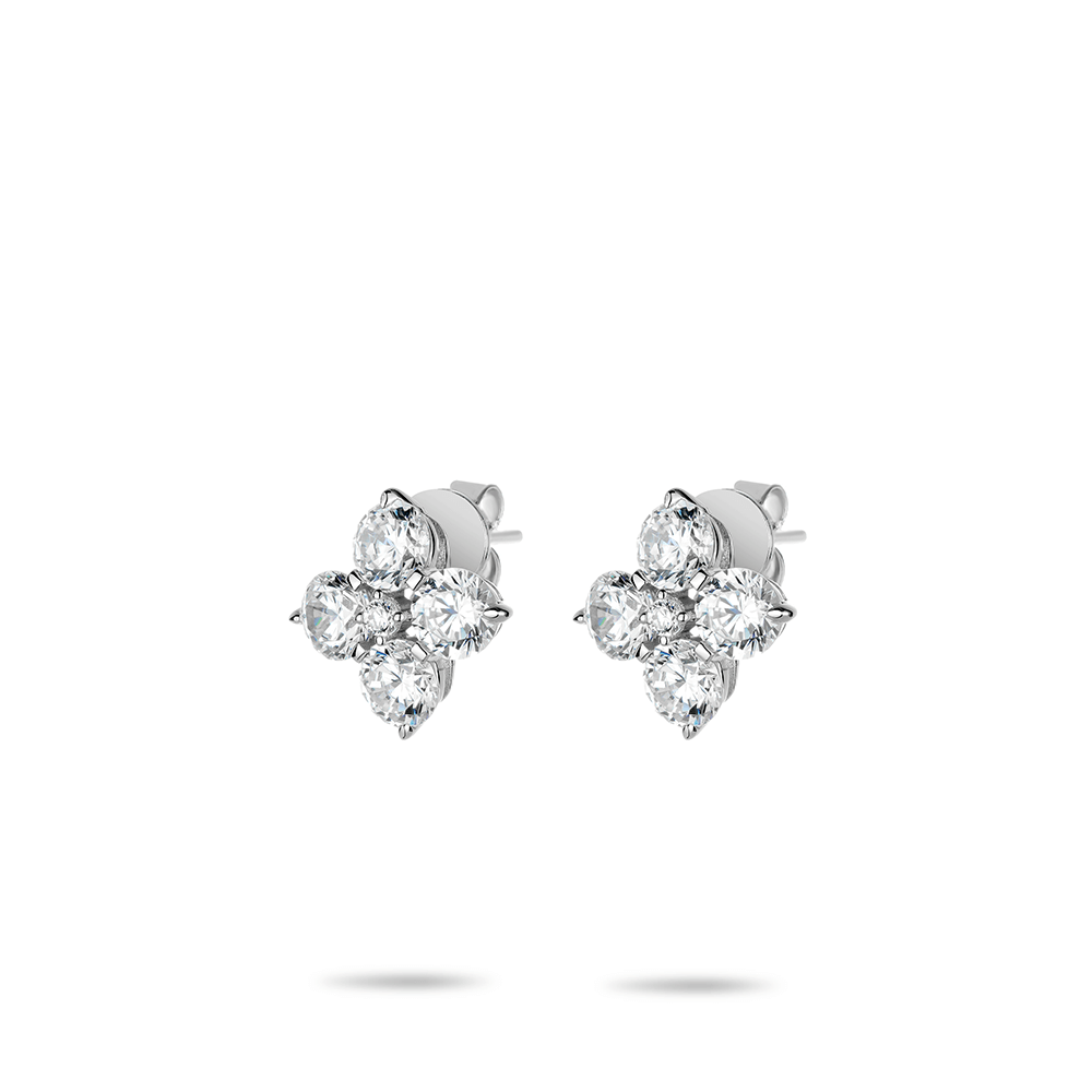 #3967 白いドットの四つ葉の花のユニバーサルイヤリング（925銀）