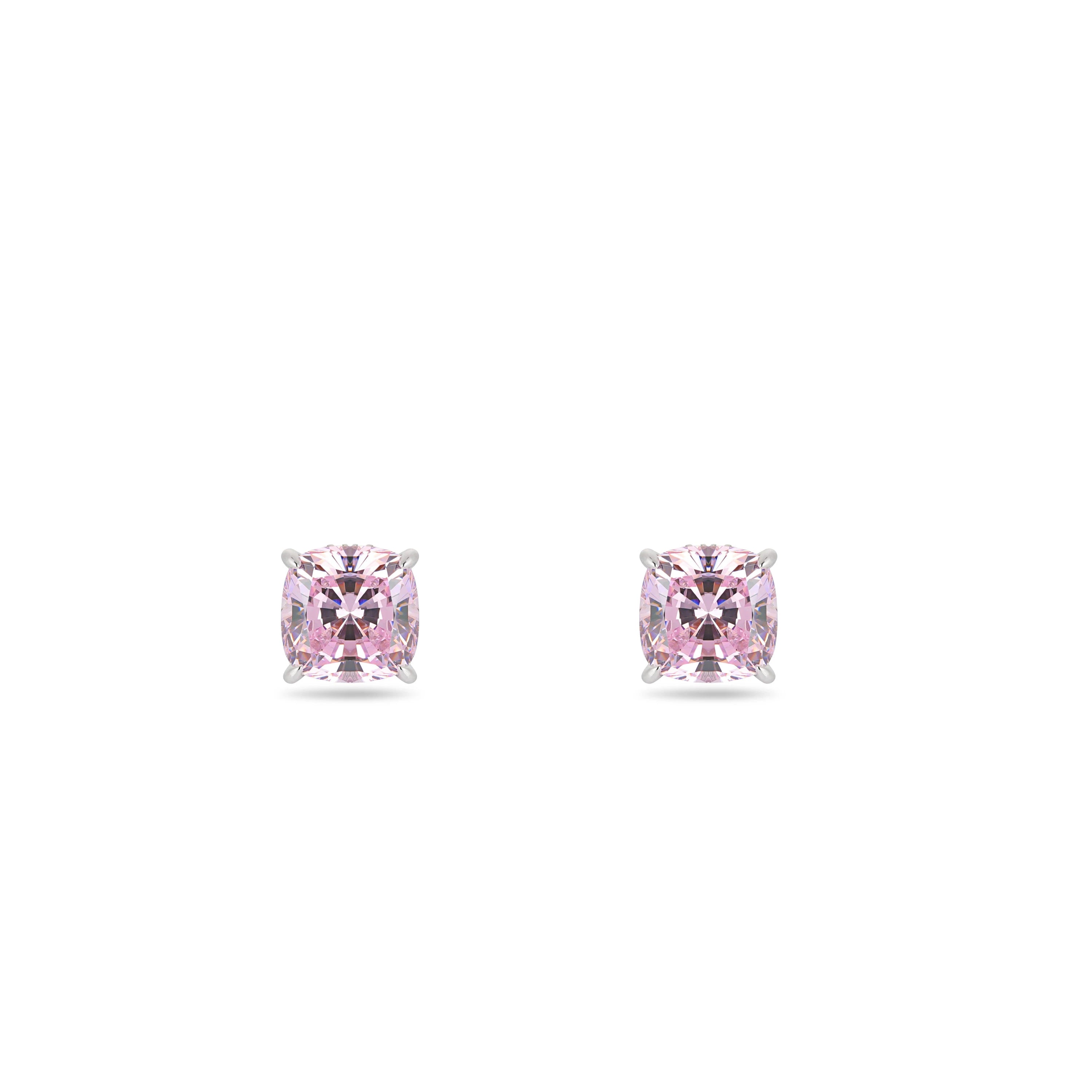 #3209 桜のようなピンクの4 爪イヤリング 女性用四角ダイヤ クラシックイヤーアクセサリー（925 銀）