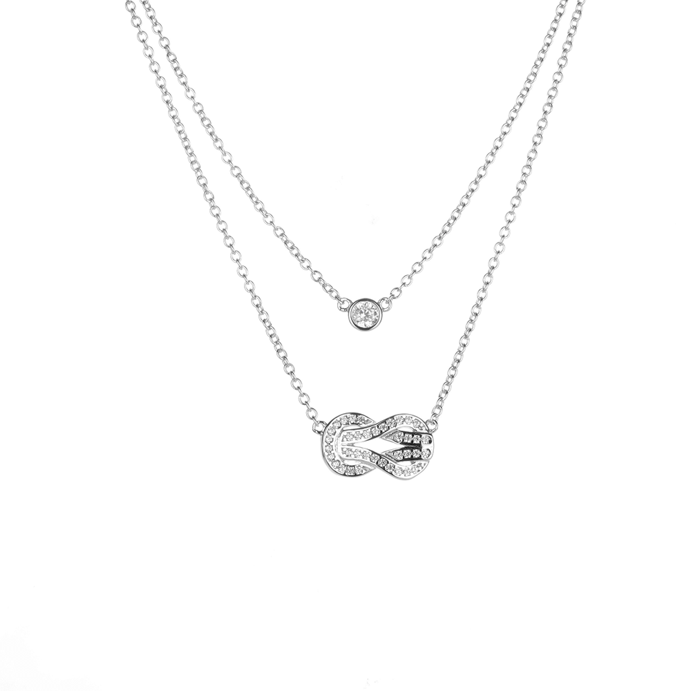＃6.19 白金色のダイヤモンドいっぱいの馬蹄形ダブルレイヤー万能ネックレス（925銀）
